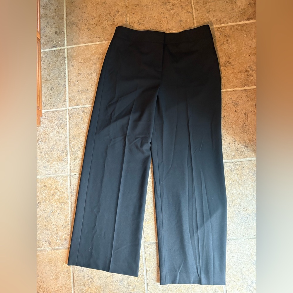 Chaus Black Wide Leg High-Rise Pants with Pressed Creases, Size: 14